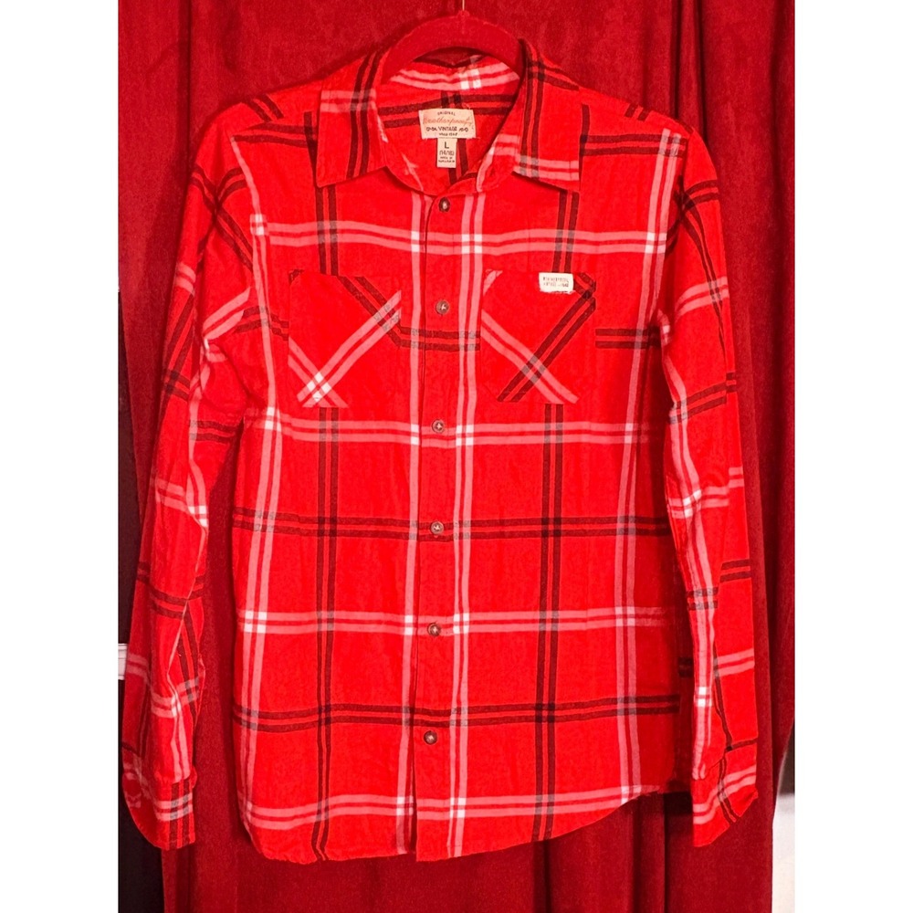 Weatherproof Vintage Button Down Shirt Kids L 14/16 Red Good Plaid Long Sleeve